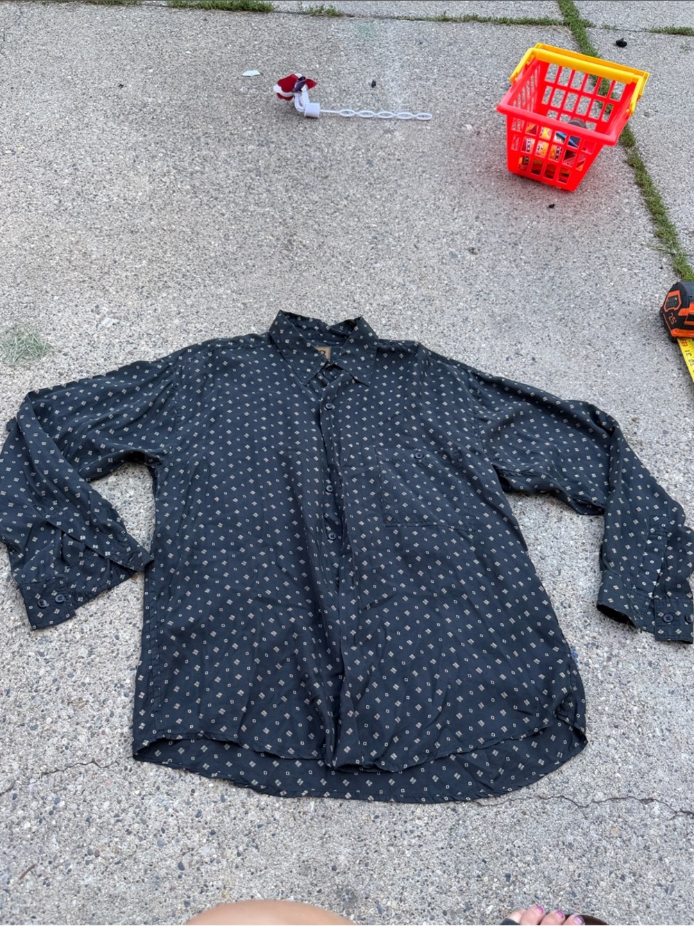 Men's Black Printed Long-Sleeve Casual Button-Down Shirt